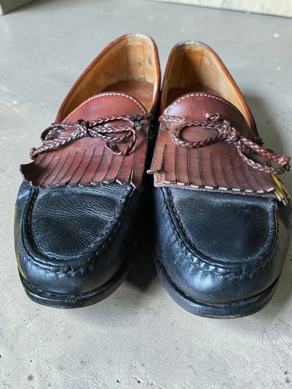 Vintage Mens Loafers Size 13 Kiltie Fringe Black Brown Leather 90s Dress Shoes
